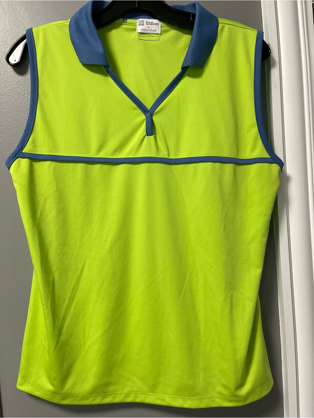 Wilson Sleeveless Polo Tank in Bright Lime with Navy Trim